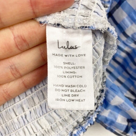 Lulu's Delightful Disposition Blue Plaid Smocked Puff Sleeve Crop Top Size S - Picture 8 of 9